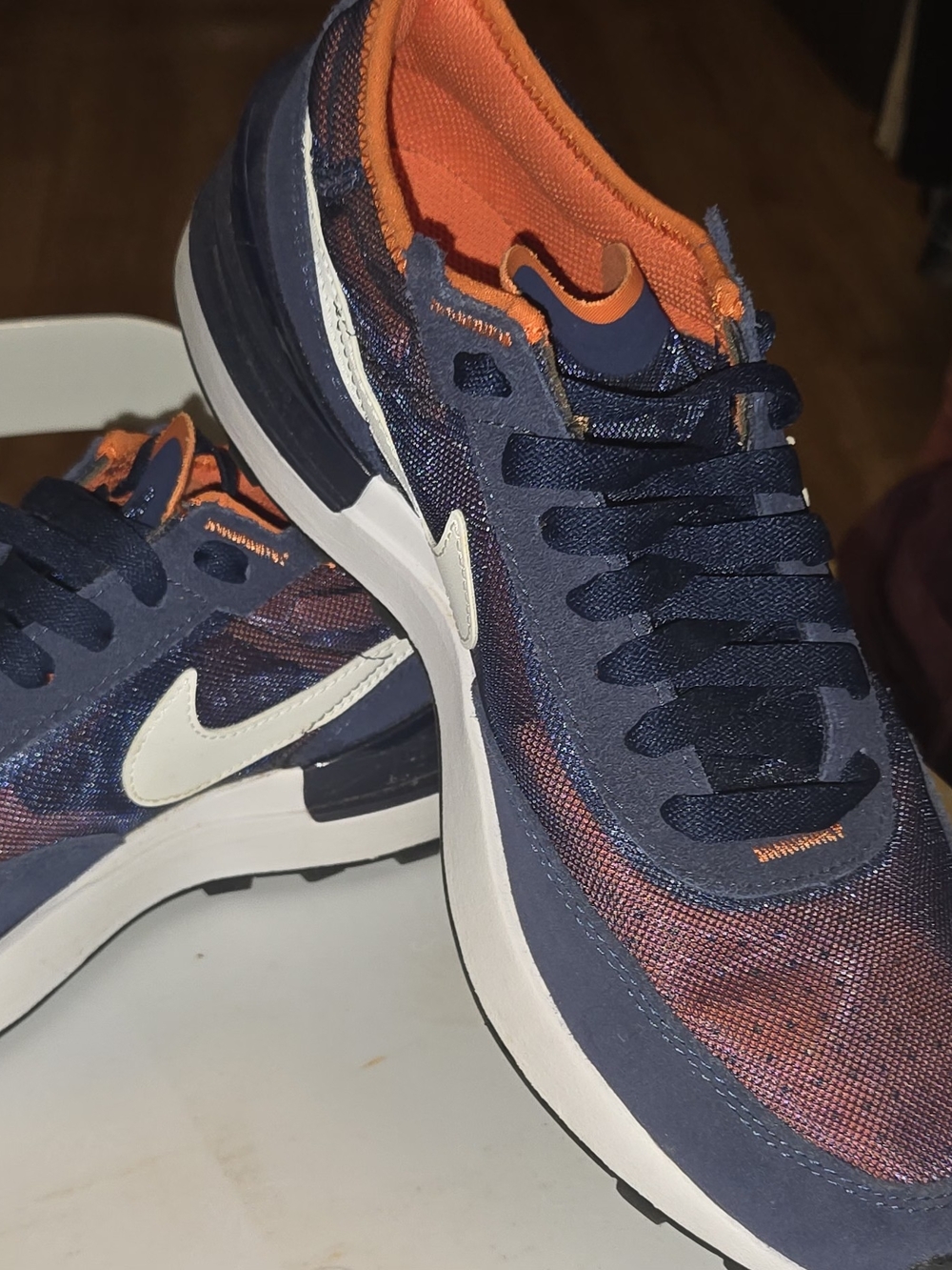 Nike Waffle One sneakers Midnight Navy, White, and Orange colorway - Picture 2 of 5